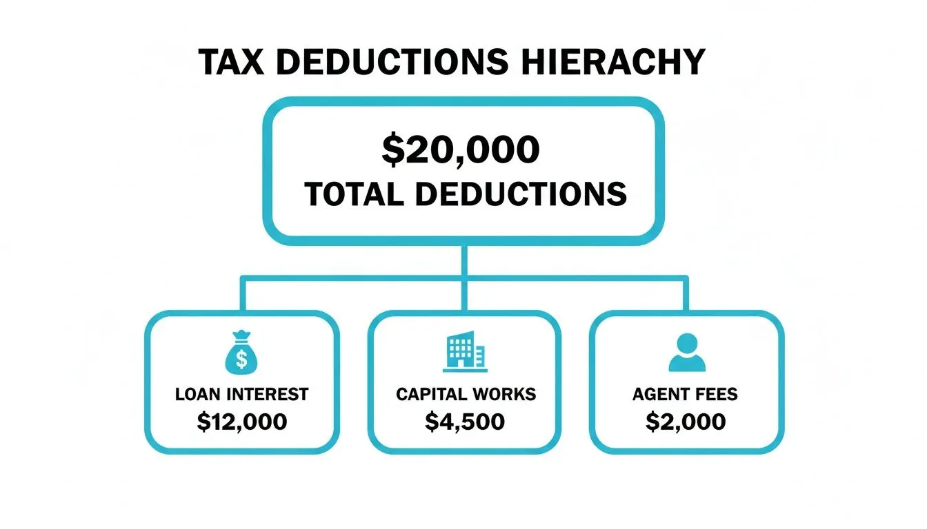 Hierarchy chart showing total tax deductions of $20,000 broken down by category.